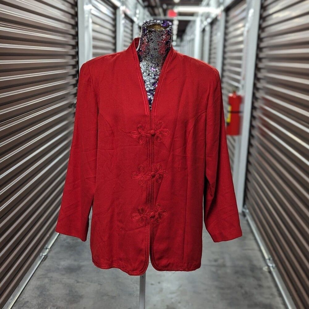Vintage‎ Louise Paris Size 16 Bright Red Over Coat Jacket with Triple Buttons